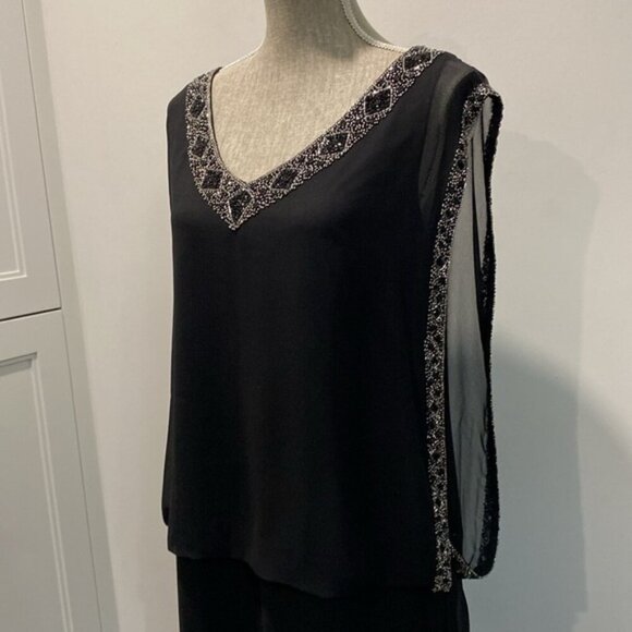 JKara Beaded Dress Black Blouson Sleeveless Size 12 - Picture 5 of 16